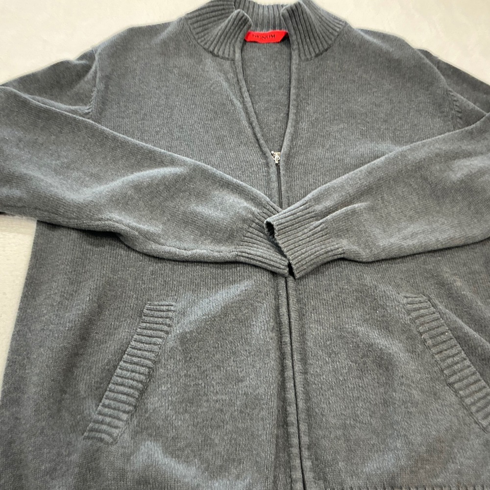 Signum Mens Full Zip Cardigan Sweater Charcoal Gray Mock Neck Knit Size Large - Picture 5 of 8